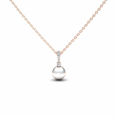 White Akoya Pearl & Diamond Solitaire Drop Necklace
