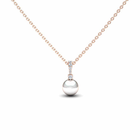 White Akoya Pearl & Diamond Solitaire Drop Necklace - Lauren