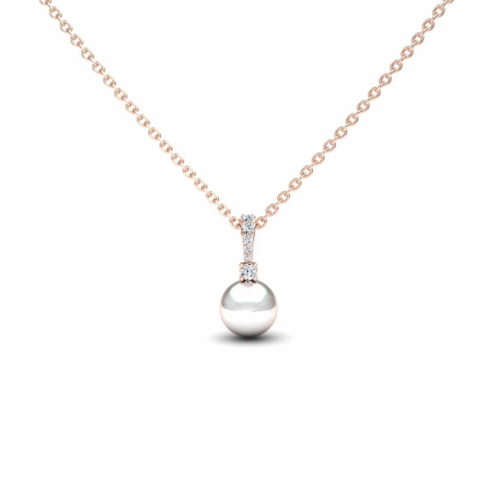 White Akoya Pearl & Diamond Solitaire Drop Necklace - Lauren