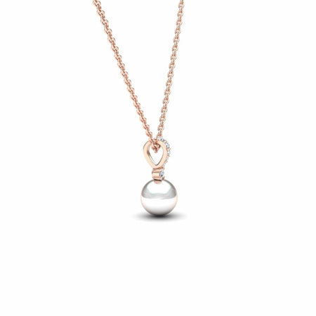 White Akoya Pearl & Diamond Solitaire Drop Necklace - Lauren