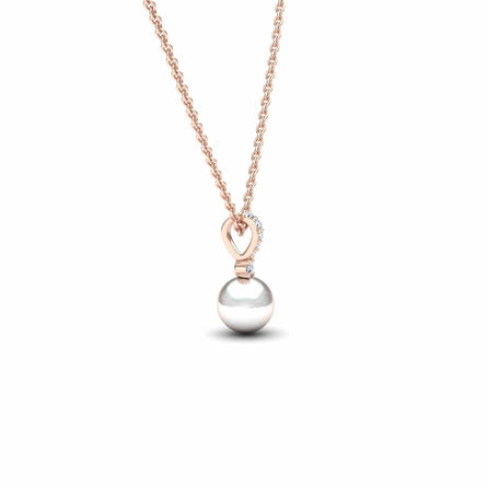 White Akoya Pearl & Diamond Solitaire Drop Necklace - Lauren