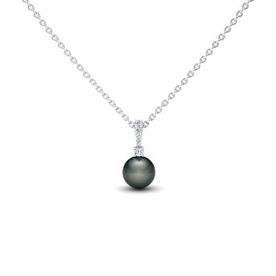 Black Akoya Pearl & Diamond Solitaire Drop Necklace