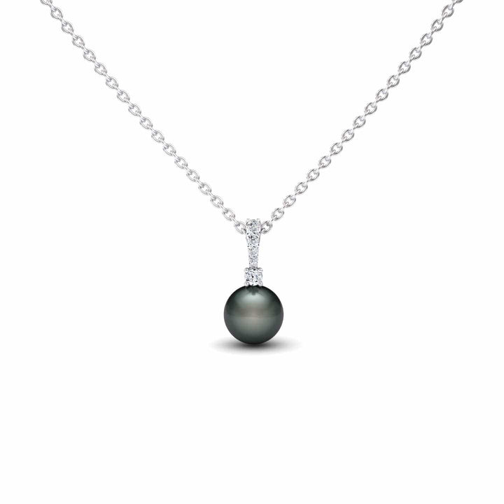 Black Akoya Pearl & Diamond Solitaire Drop Necklace - Lauren