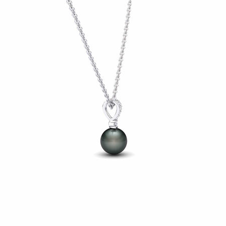Black Akoya Pearl & Diamond Solitaire Drop Necklace - Lauren
