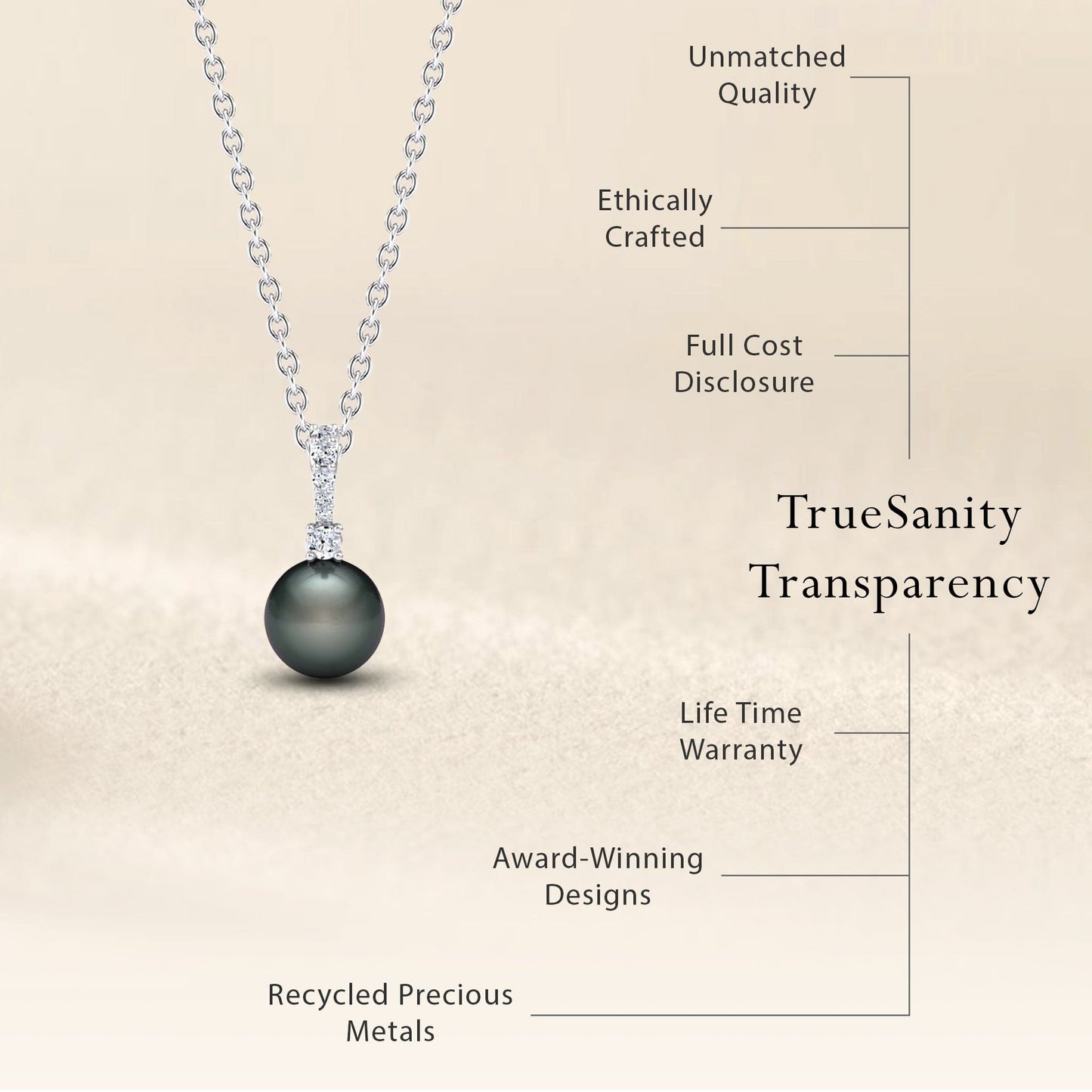 Black Akoya Pearl & Diamond Solitaire Drop Necklace - Lauren