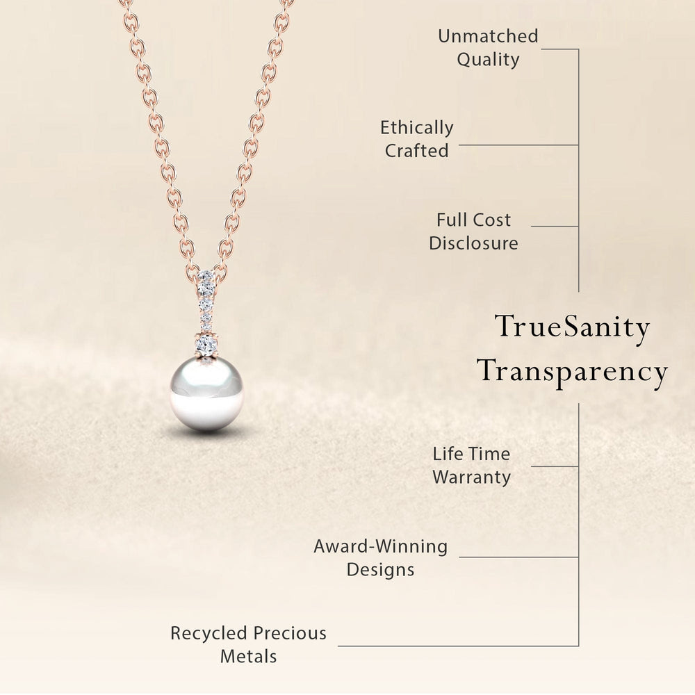 White Akoya Pearl & Diamond Solitaire Drop Necklace - Lauren