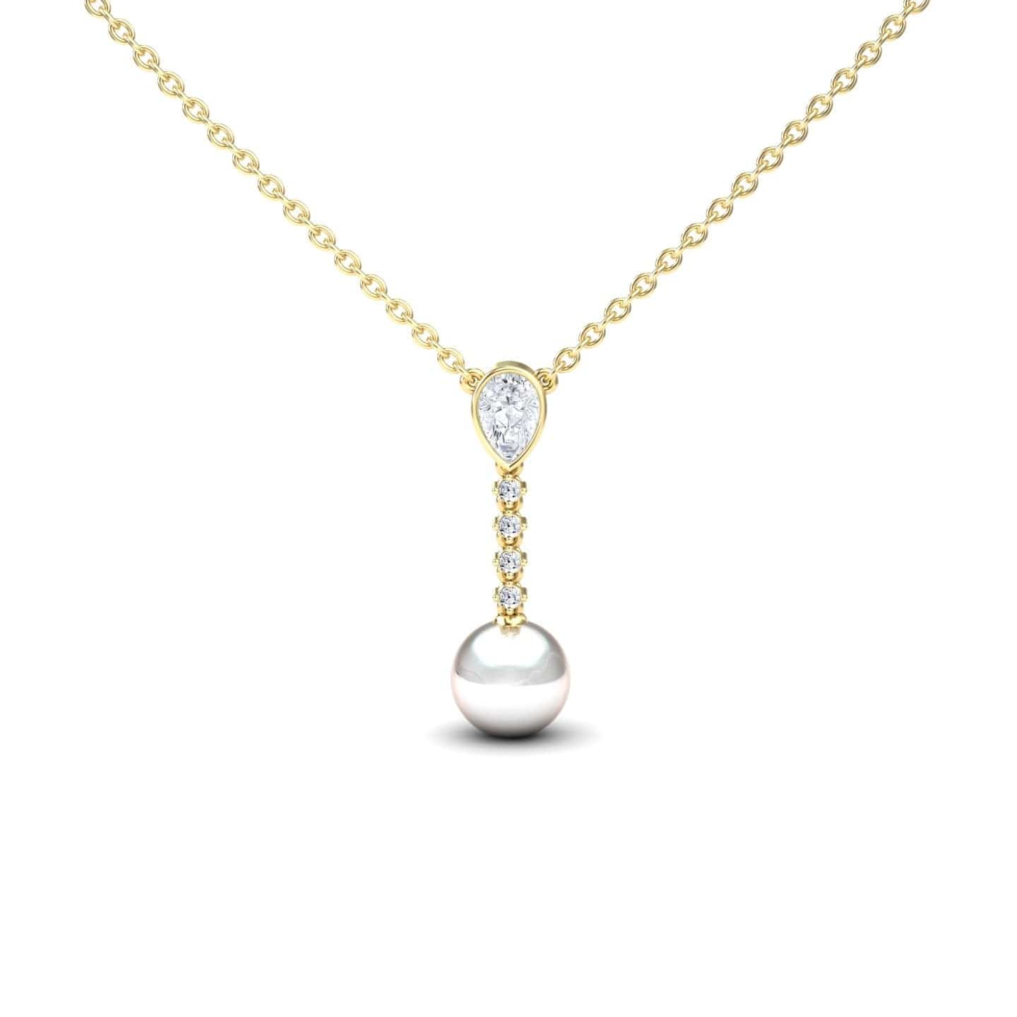 White Akoya Pearl & Diamond Drop Necklace - Nayana