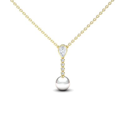 White Akoya Pearl & Diamond Drop Necklace