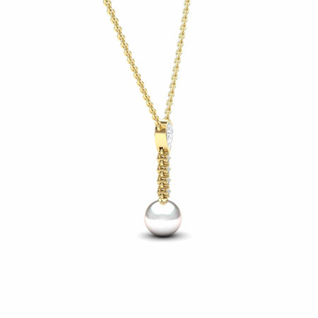 White Akoya Pearl & Diamond Drop Necklace - Nayana