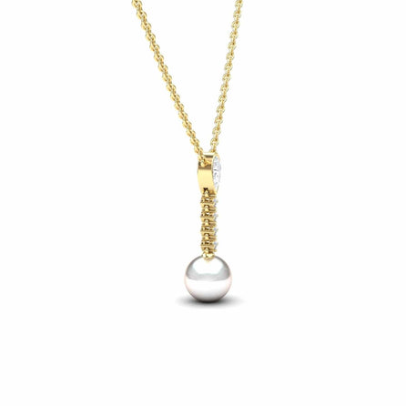 White Akoya Pearl & Diamond Drop Necklace - Nayana