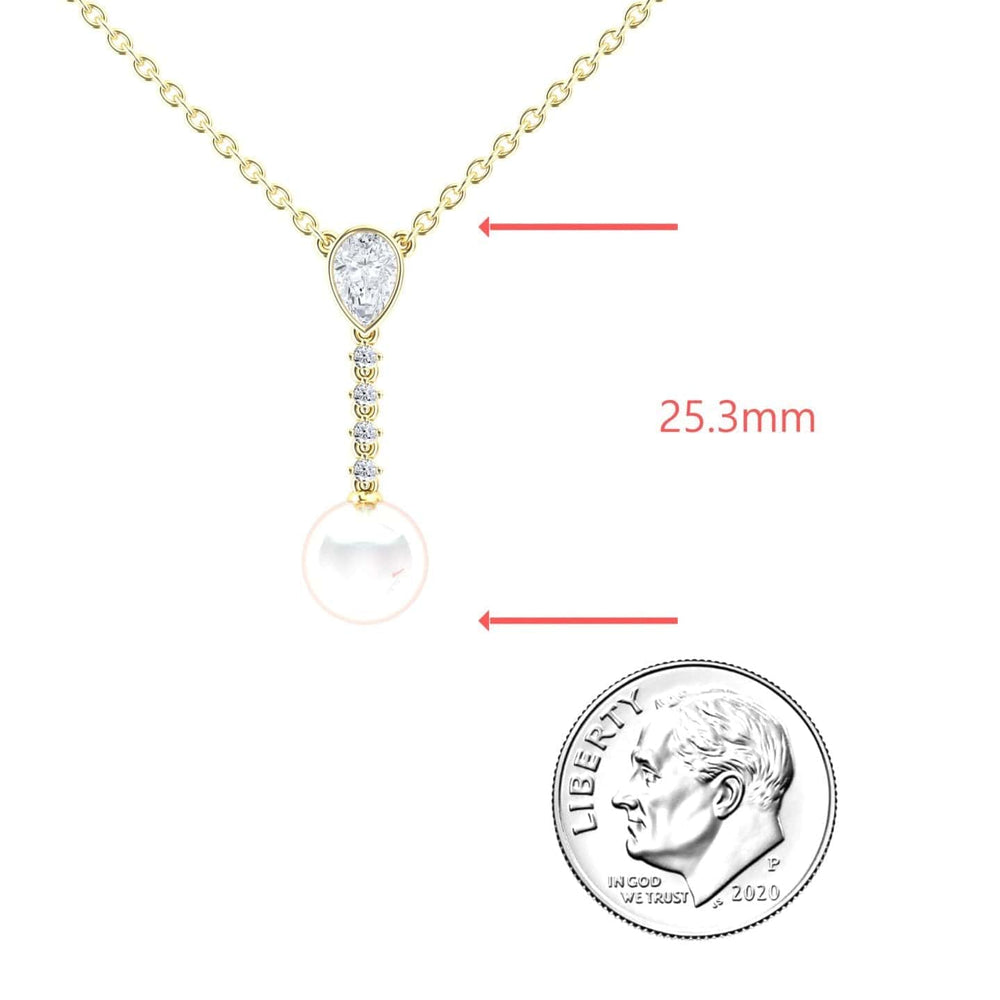 White Akoya Pearl & Diamond Drop Necklace - Nayana
