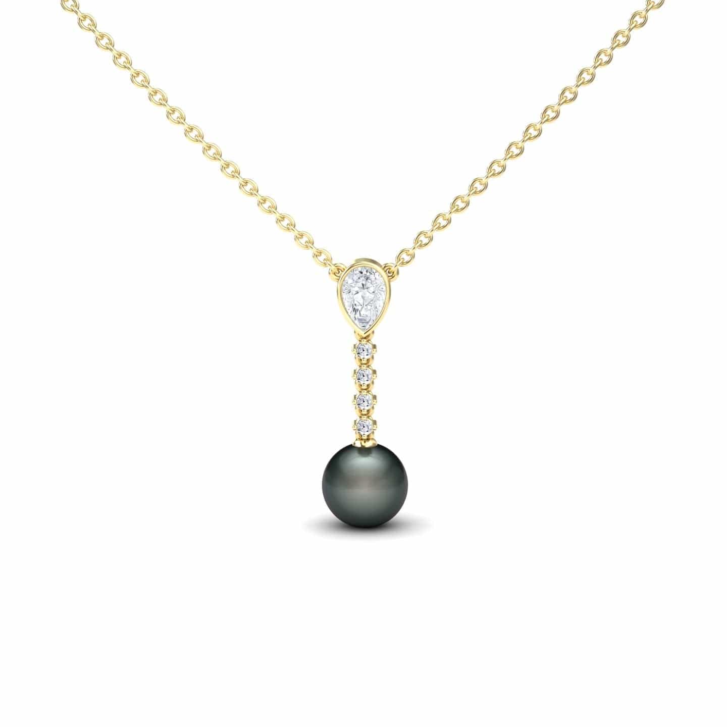 Black Akoya Pearl & Diamond Drop Necklace - Nayana