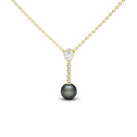 Black Akoya Pearl & Diamond Drop Necklace - Nayana