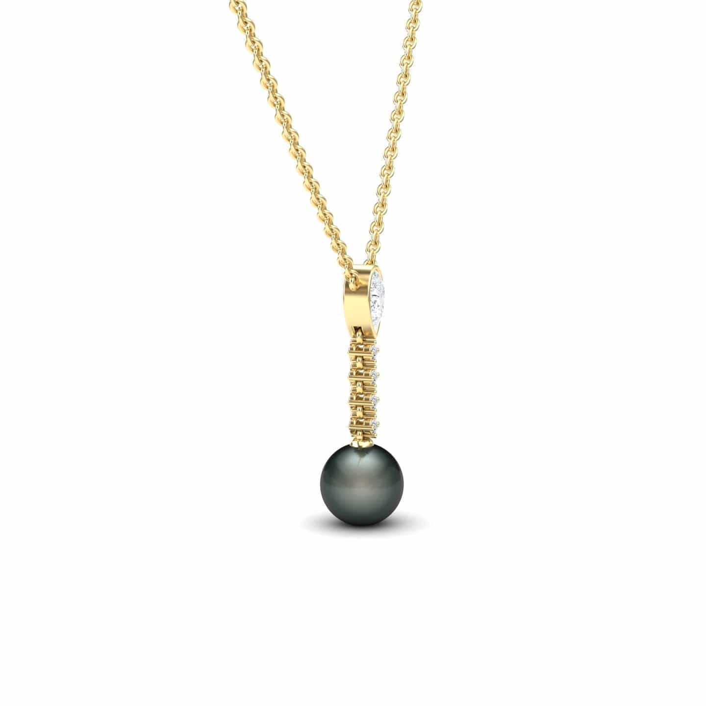 Black Akoya Pearl & Diamond Drop Necklace - Nayana