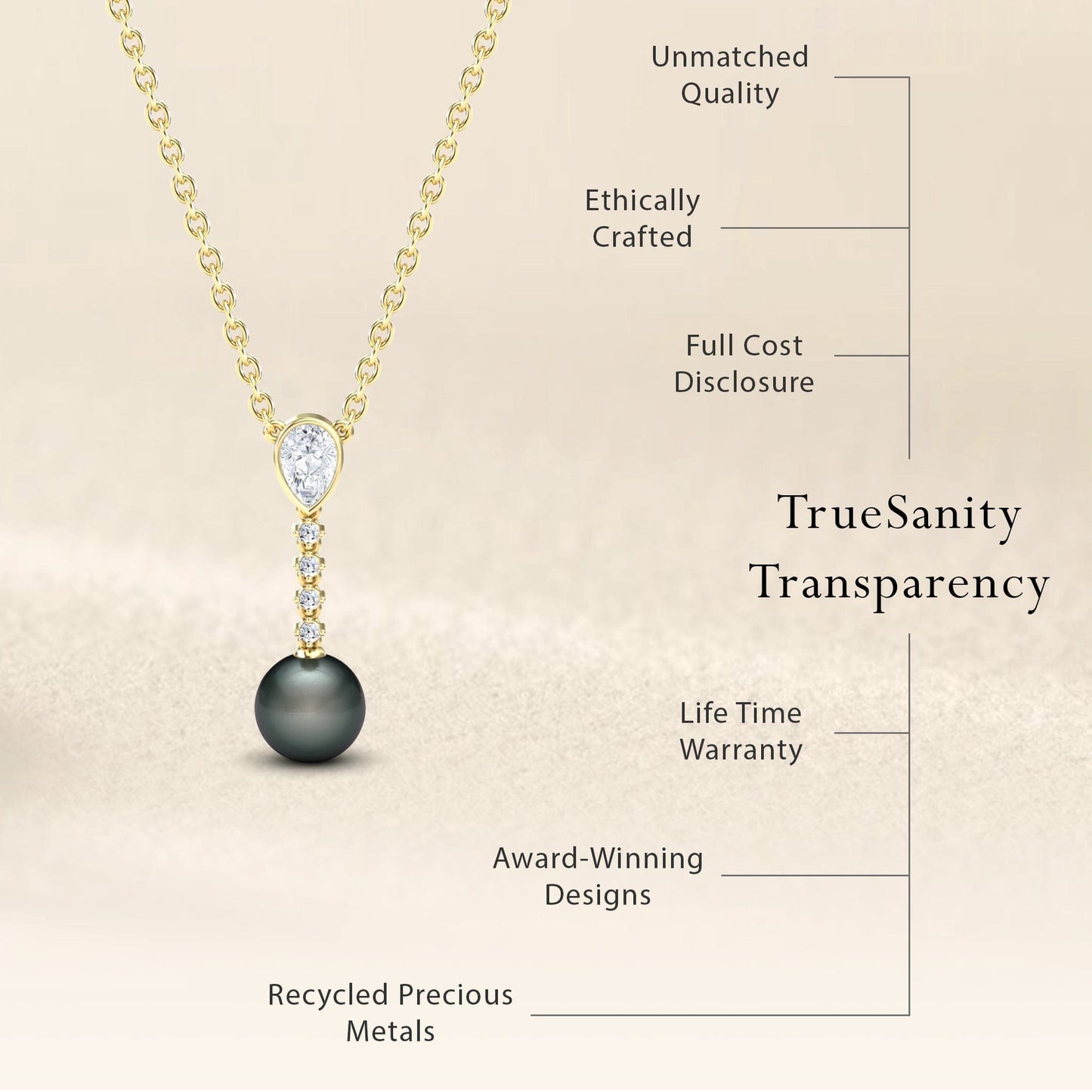 Black Akoya Pearl & Diamond Drop Necklace - Nayana