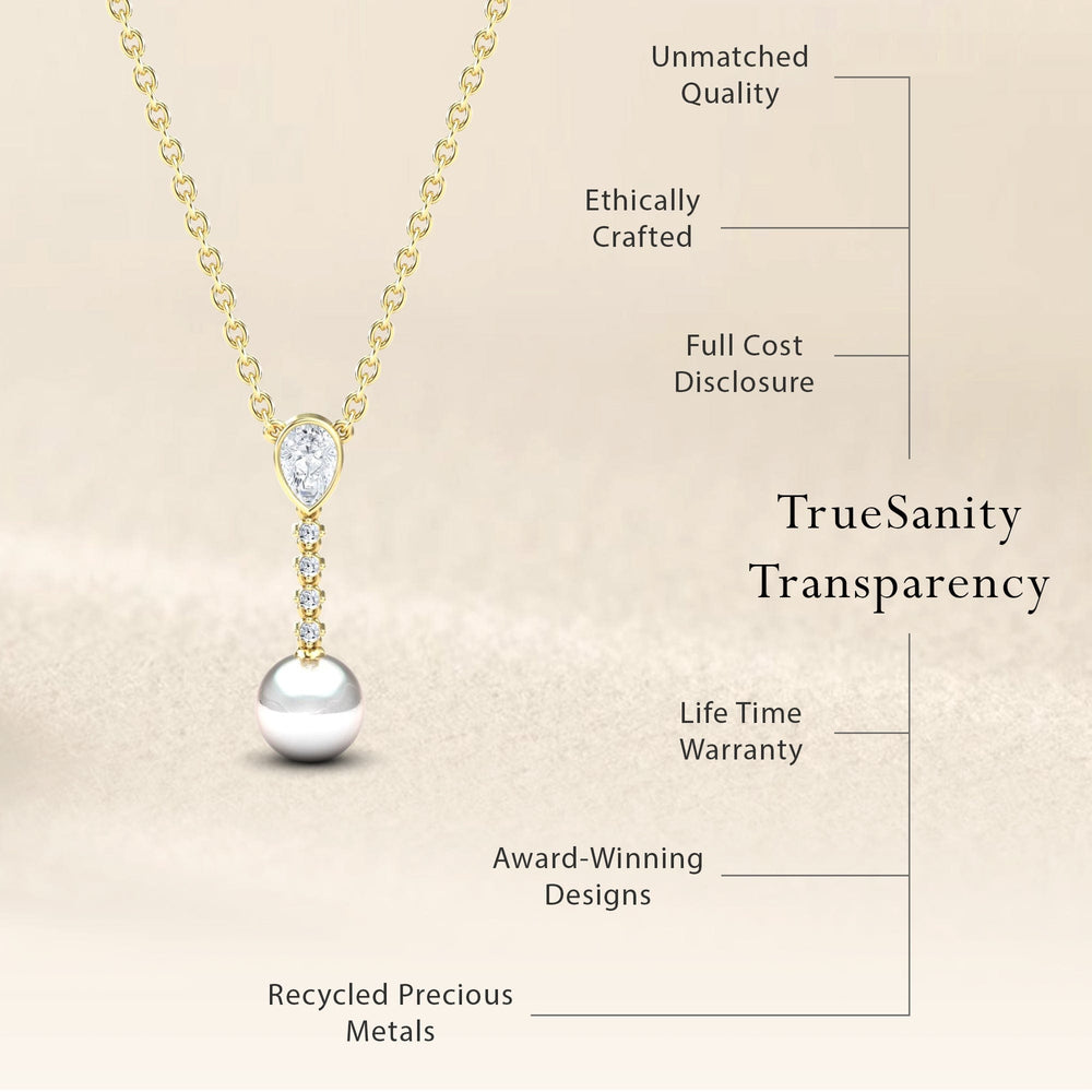 White Akoya Pearl & Diamond Drop Necklace - Nayana