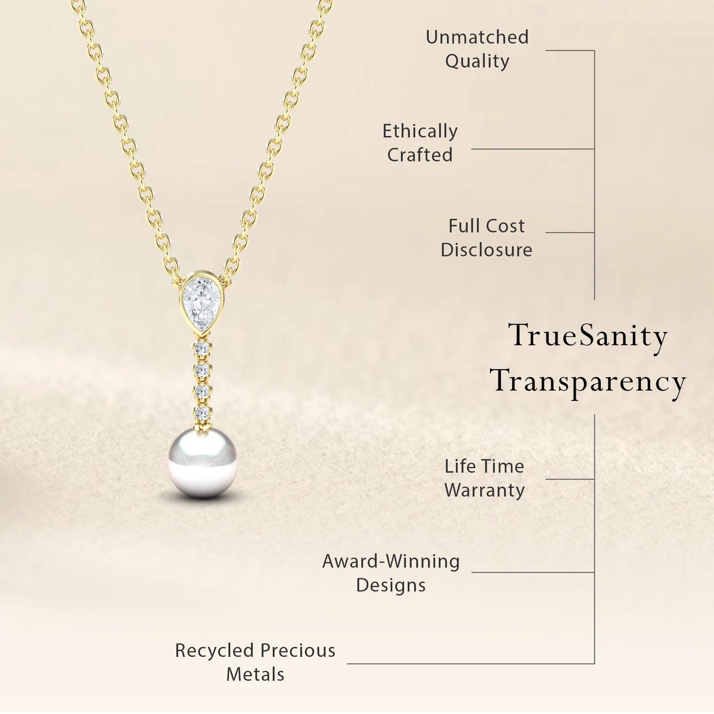 White Akoya Pearl & Diamond Drop Necklace - Nayana