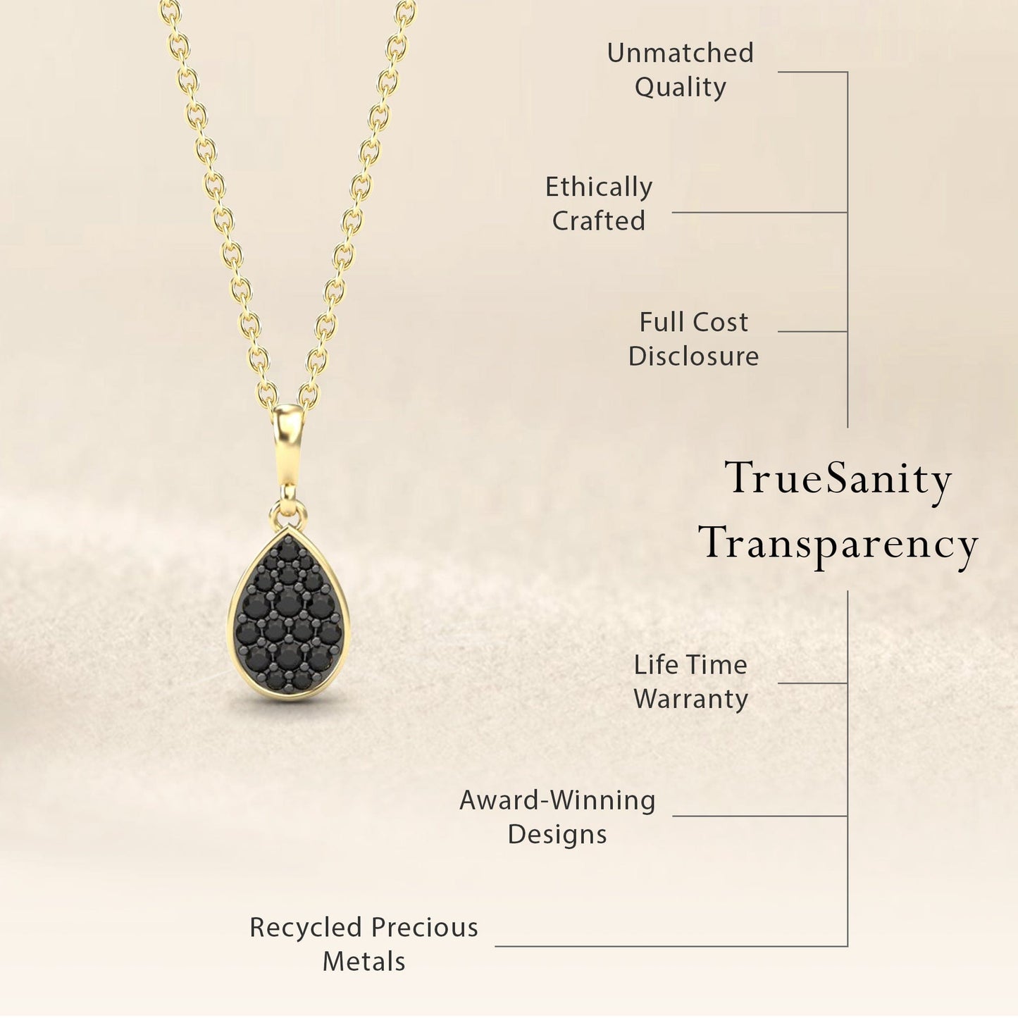Black Diamond Teardrop Necklace - Isabela