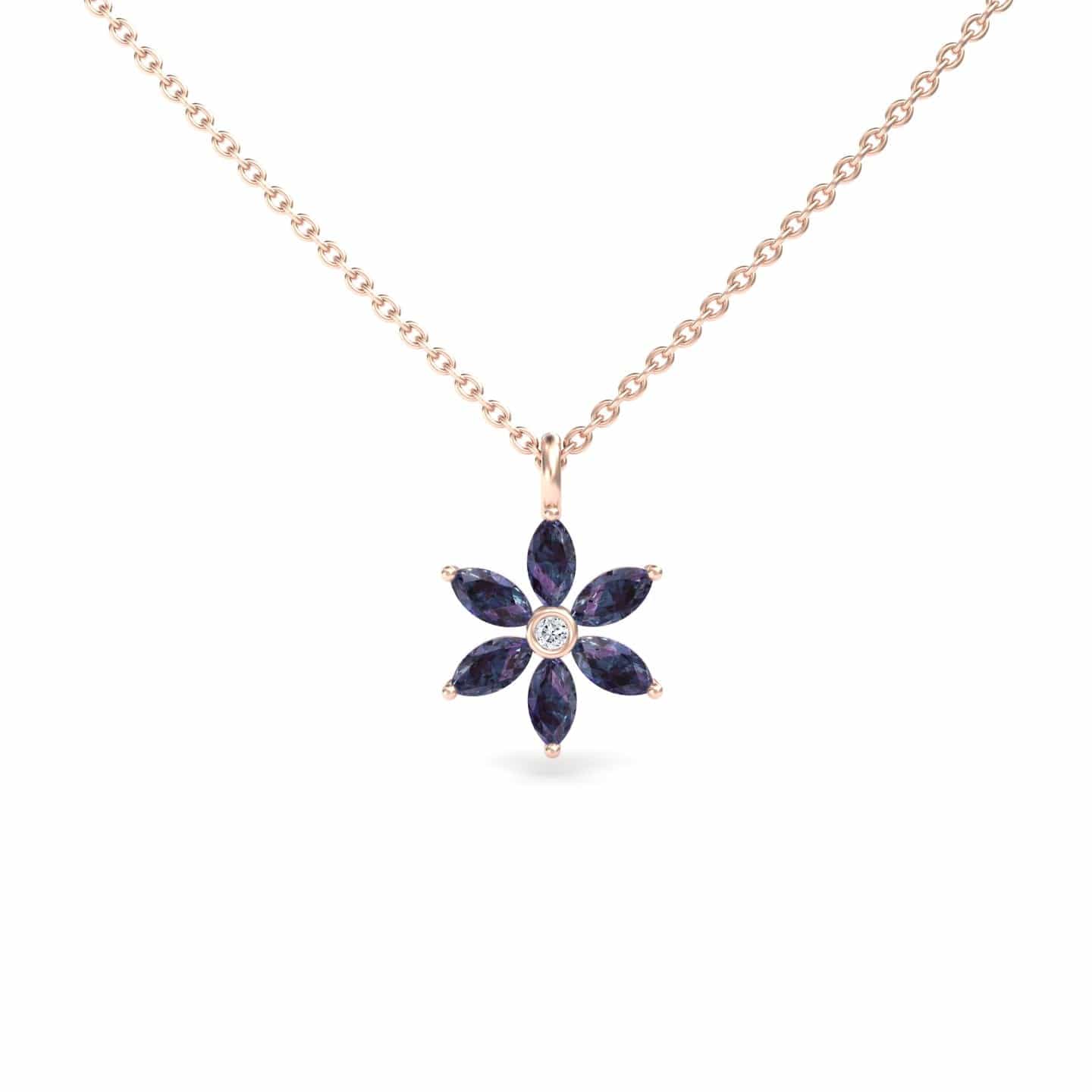 Lab Grown Alexandrite & Diamond Floral Necklace - Erin