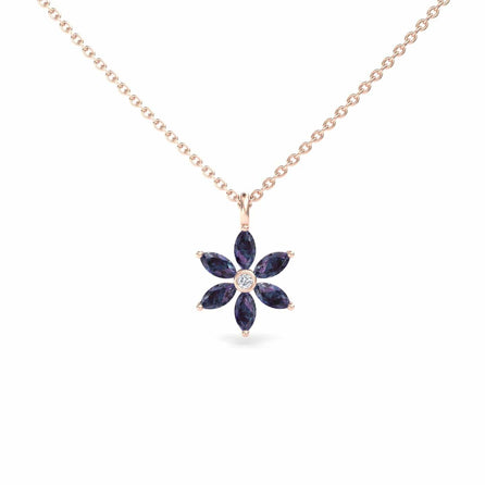 Lab Grown Alexandrite & Diamond Floral Necklace - Erin
