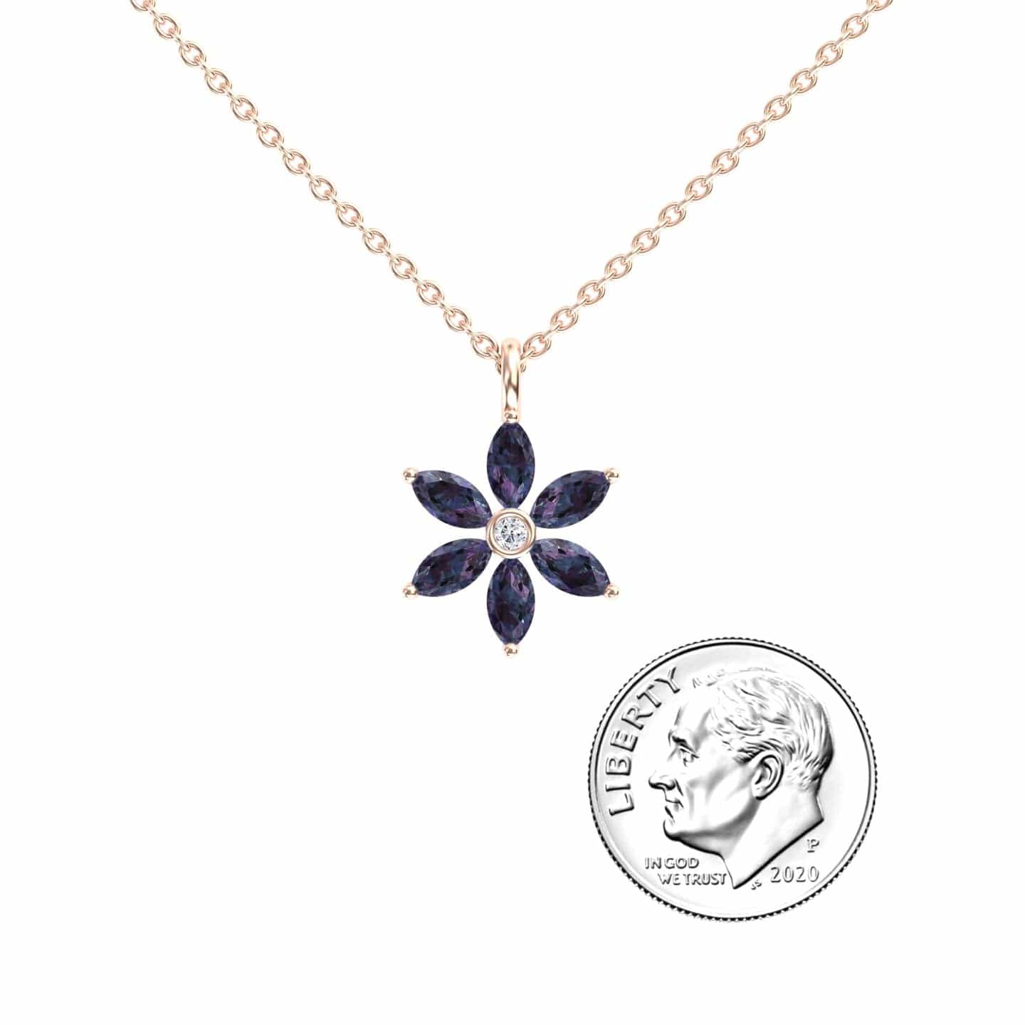 Lab Grown Alexandrite & Diamond Floral Necklace - Erin