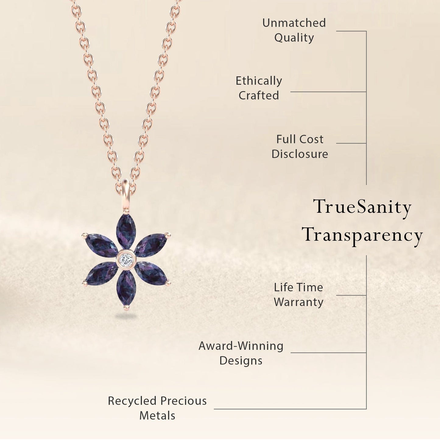 Lab Grown Alexandrite & Diamond Floral Necklace - Erin