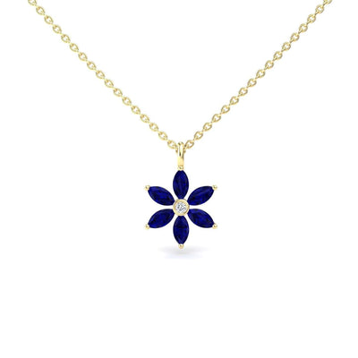 Lab Grown Blue Sapphire & Diamond Floral Necklace