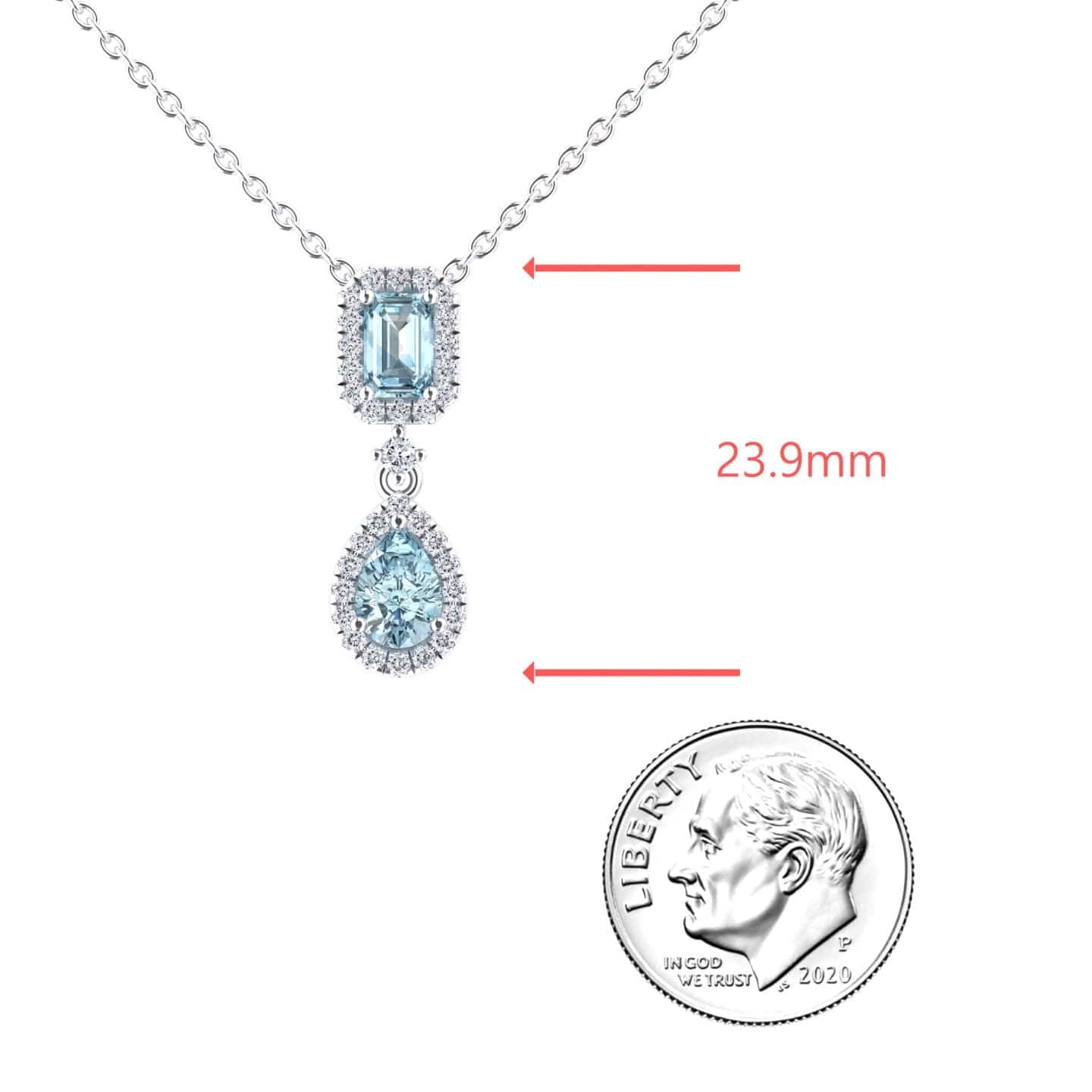 Aquamarine & Diamond Double Halo Drop Necklace - Sarai