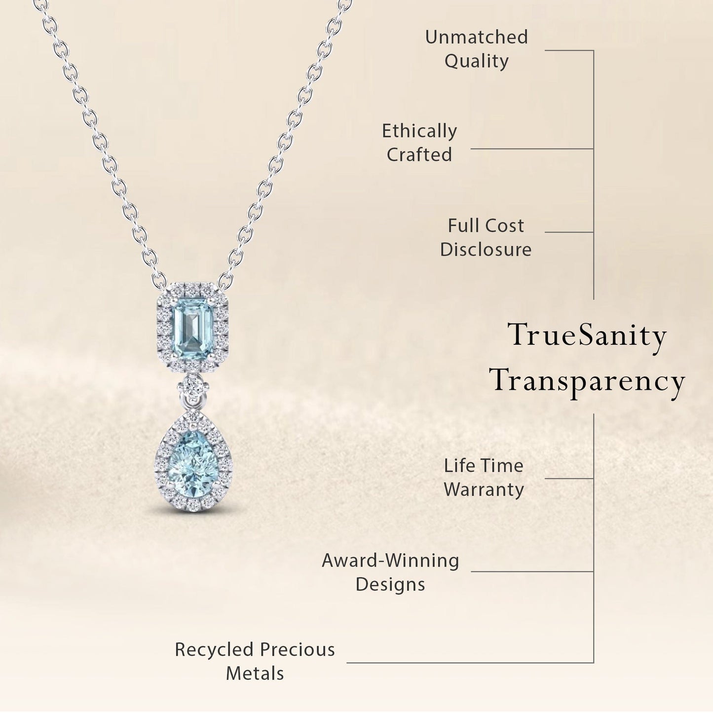 Aquamarine & Diamond Double Halo Drop Necklace - Sarai