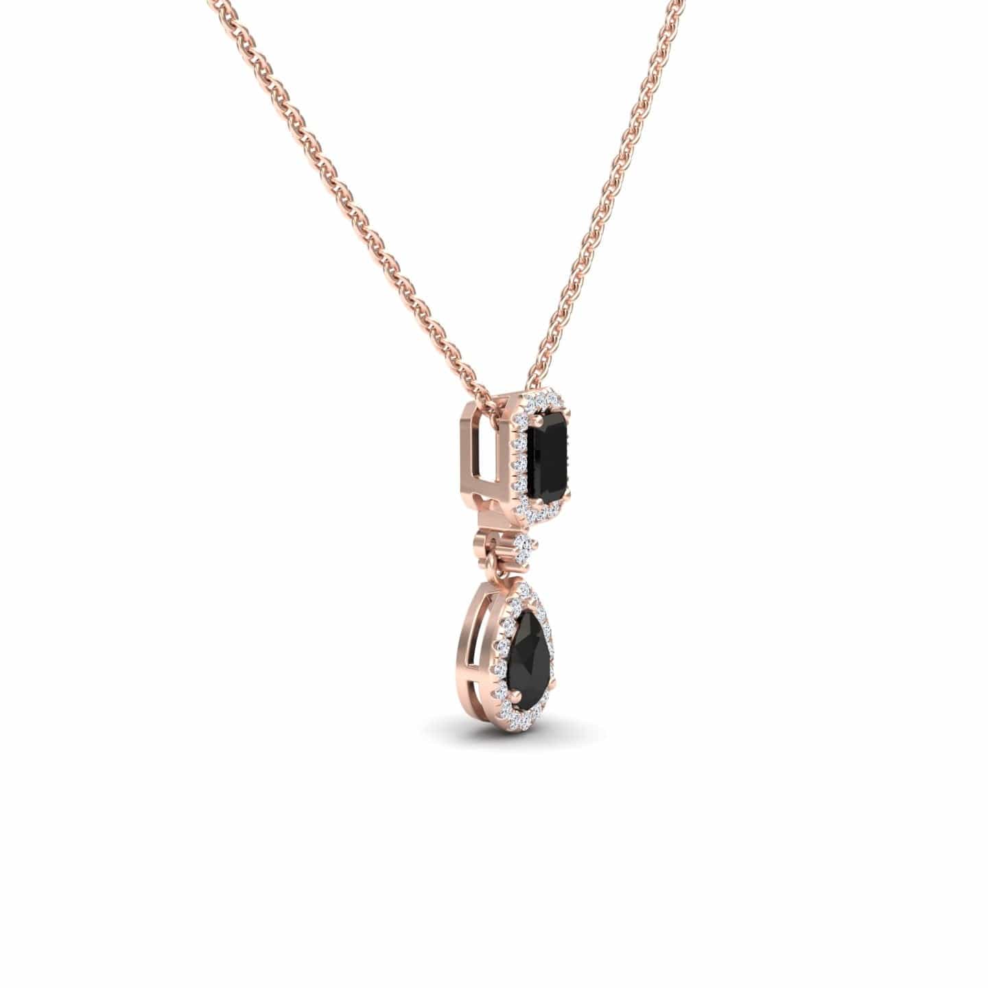 Black & White Diamond Double Halo Drop Necklace - Sarai
