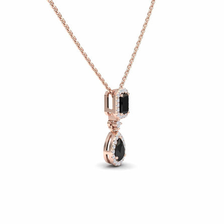 Black & White Diamond Double Halo Drop Necklace - Sarai