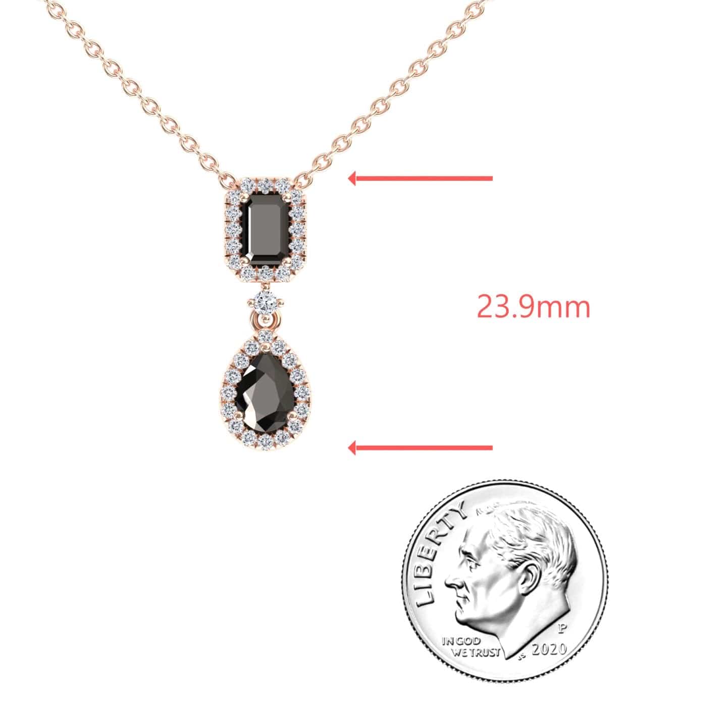 Black & White Diamond Double Halo Drop Necklace - Sarai