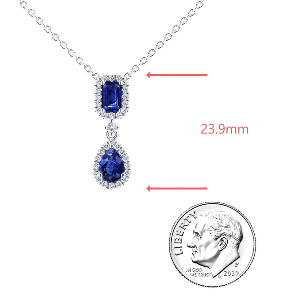 Blue Sapphire & Diamond Double Halo Drop Necklace - Sarai