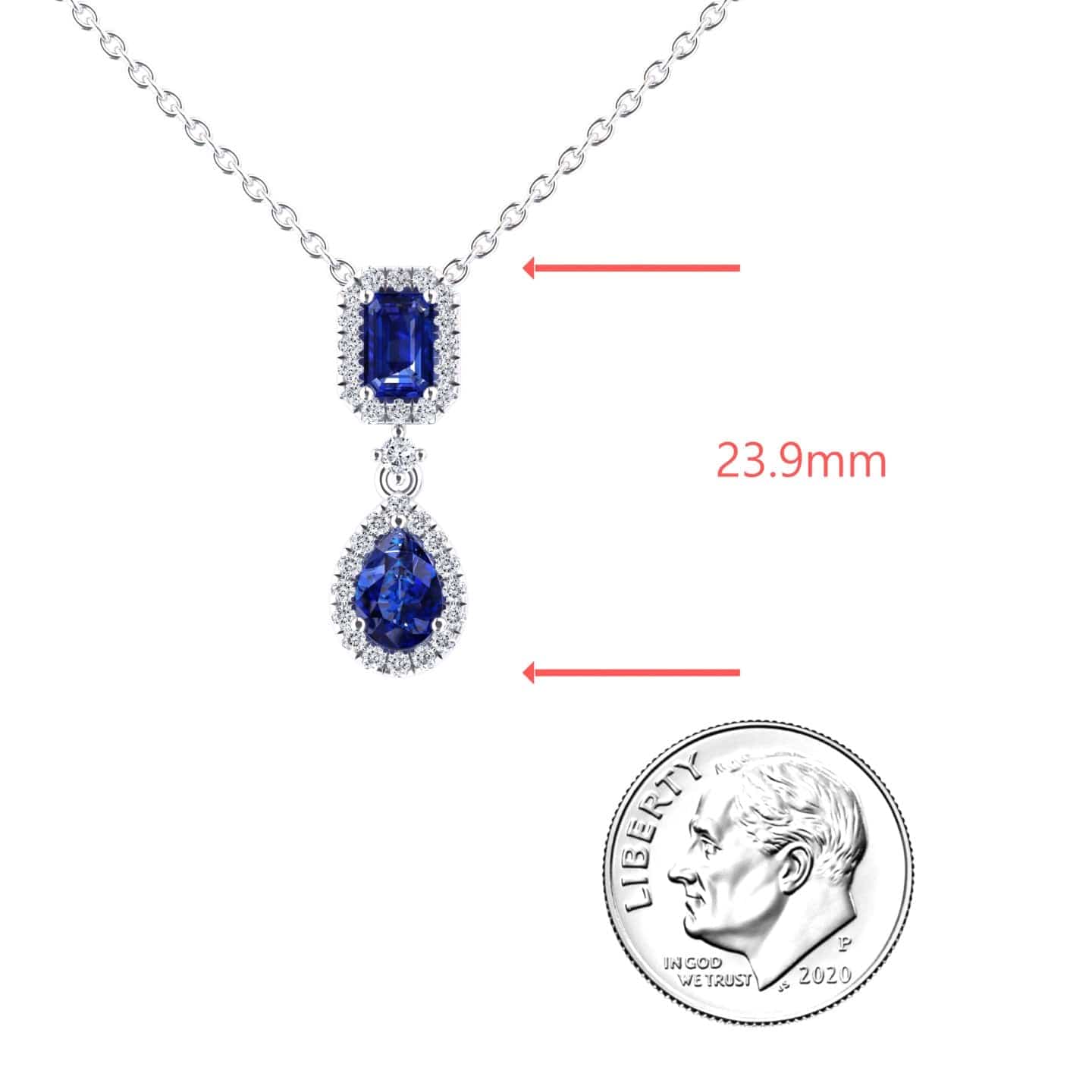 Blue Sapphire & Diamond Double Halo Drop Necklace - Sarai