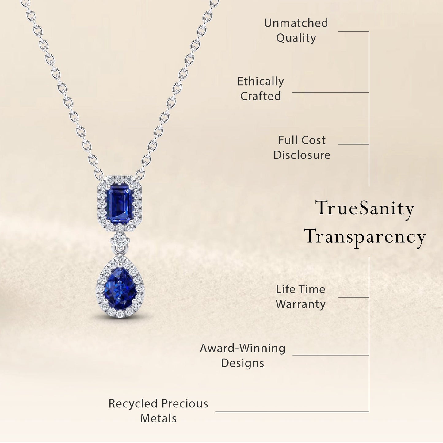 Blue Sapphire & Diamond Double Halo Drop Necklace - Sarai