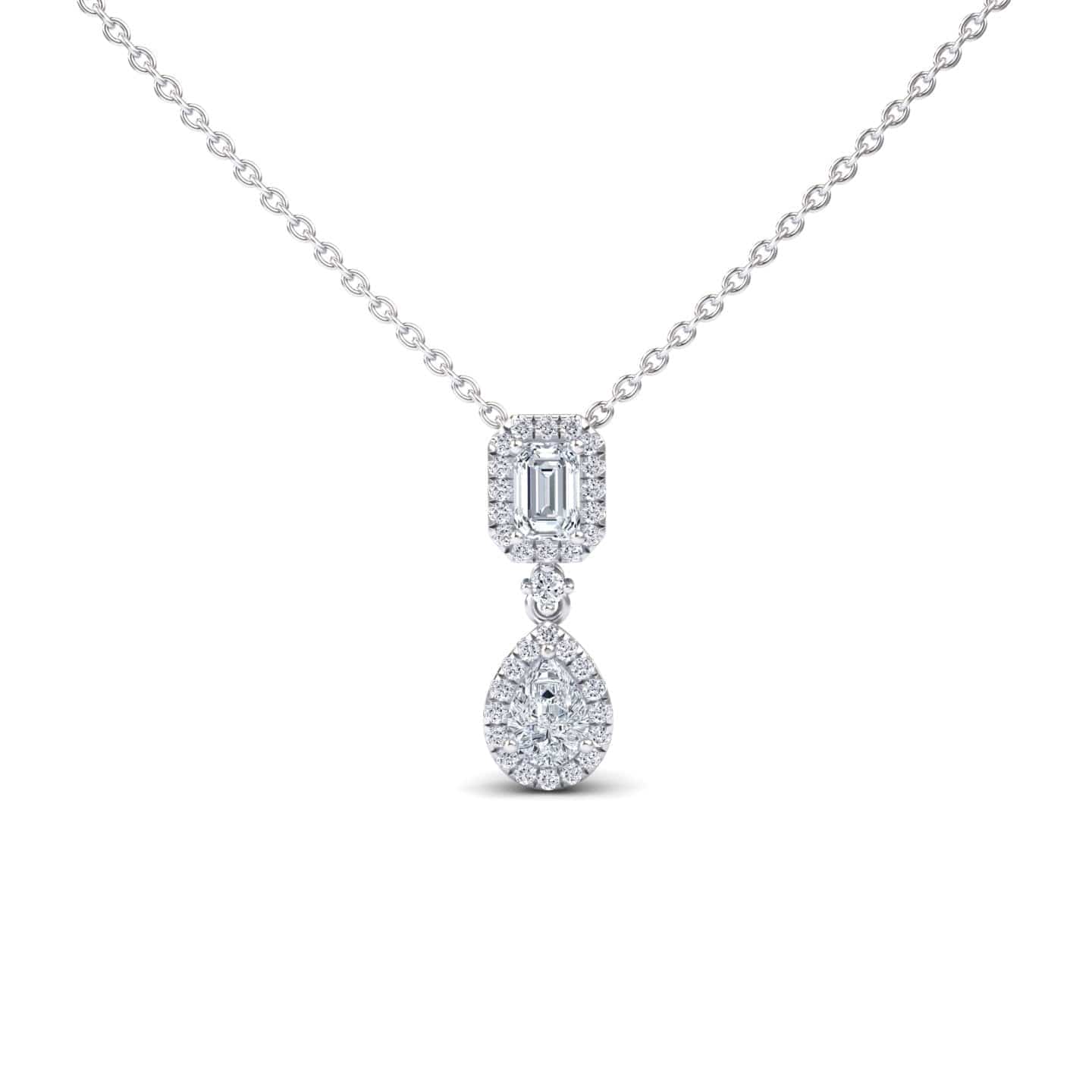 White Diamond Double Halo Drop Necklace - Sarai