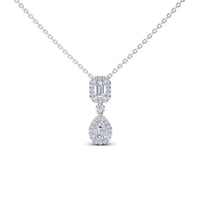 White Diamond Double Halo Drop Necklace - Sarai