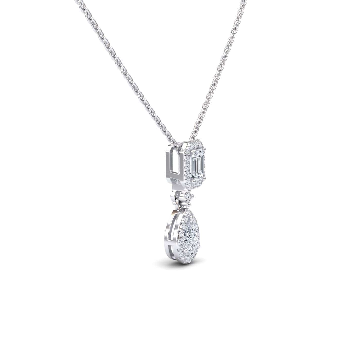 White Diamond Double Halo Drop Necklace - Sarai