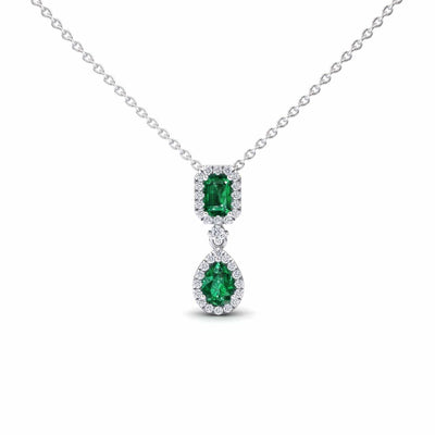 Emerald & Diamond Double Halo Drop Necklace