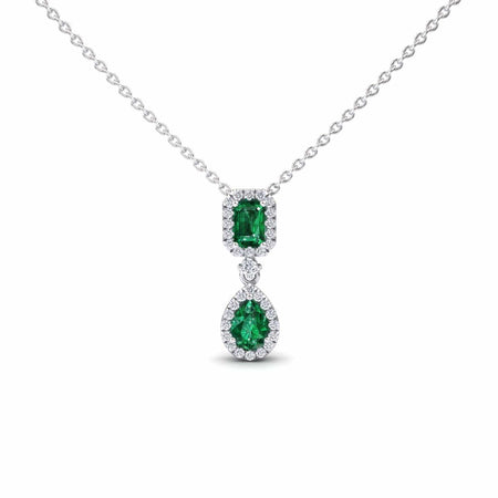 Emerald & Diamond Double Halo Drop Necklace - Sarai