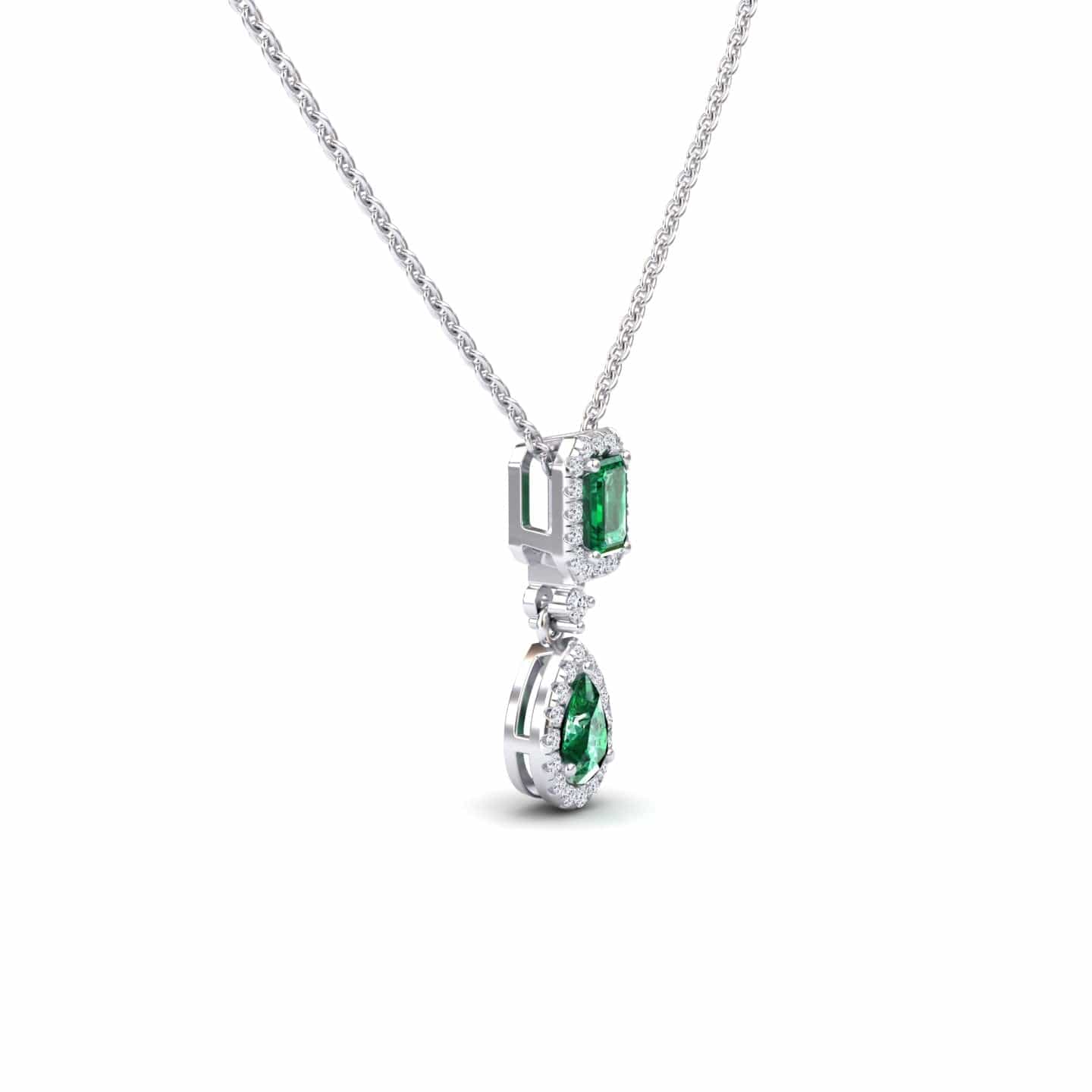 Emerald & Diamond Double Halo Drop Necklace - Sarai