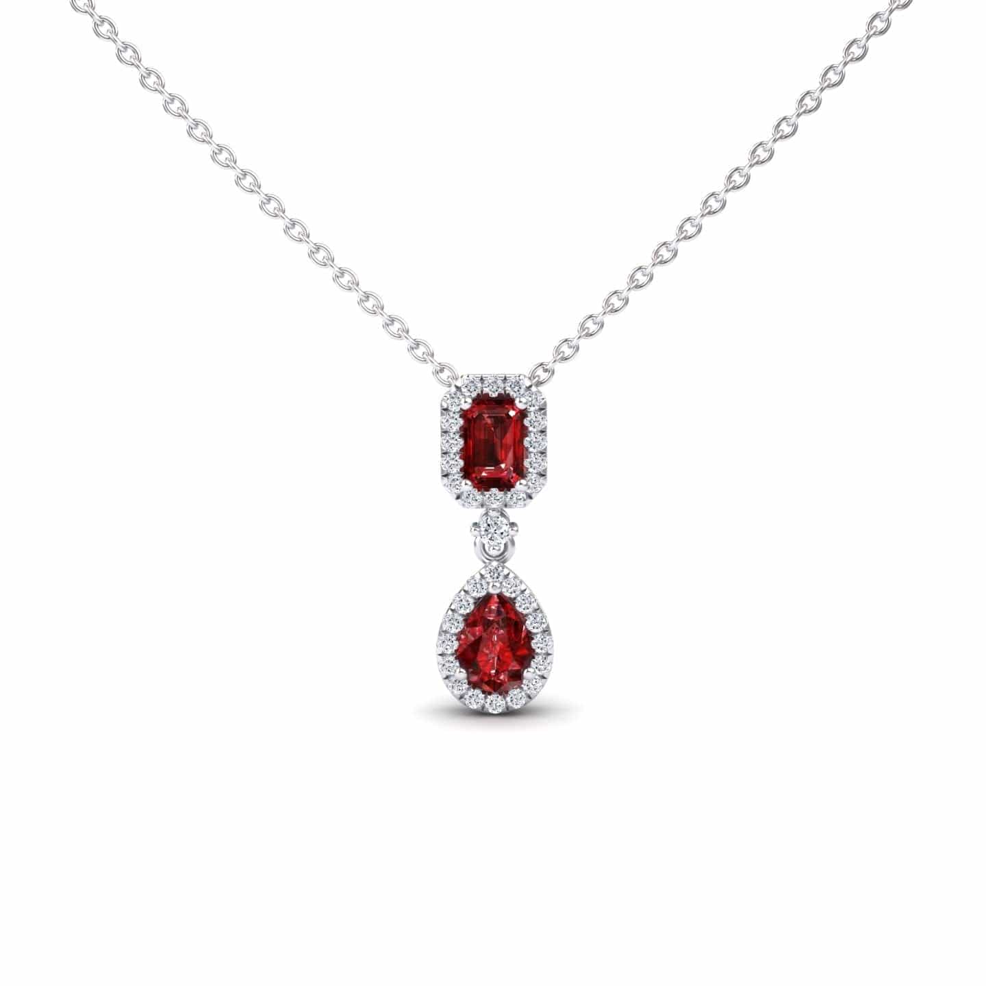 Ruby & Diamond Double Halo Drop Necklace - Sarai