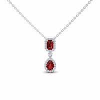 Ruby & Diamond Double Halo Drop Necklace - Sarai
