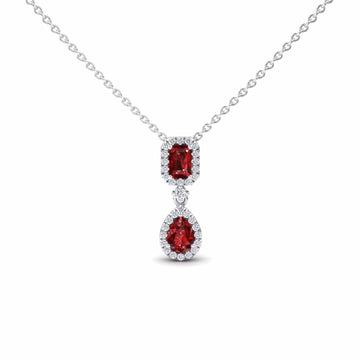 Ruby & Diamond Double Halo Drop Necklace - Sarai
