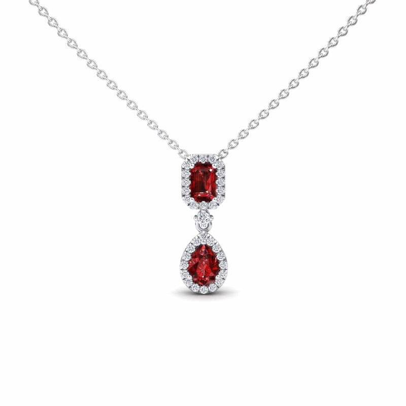 Ruby & Diamond Double Halo Drop Necklace - Sarai