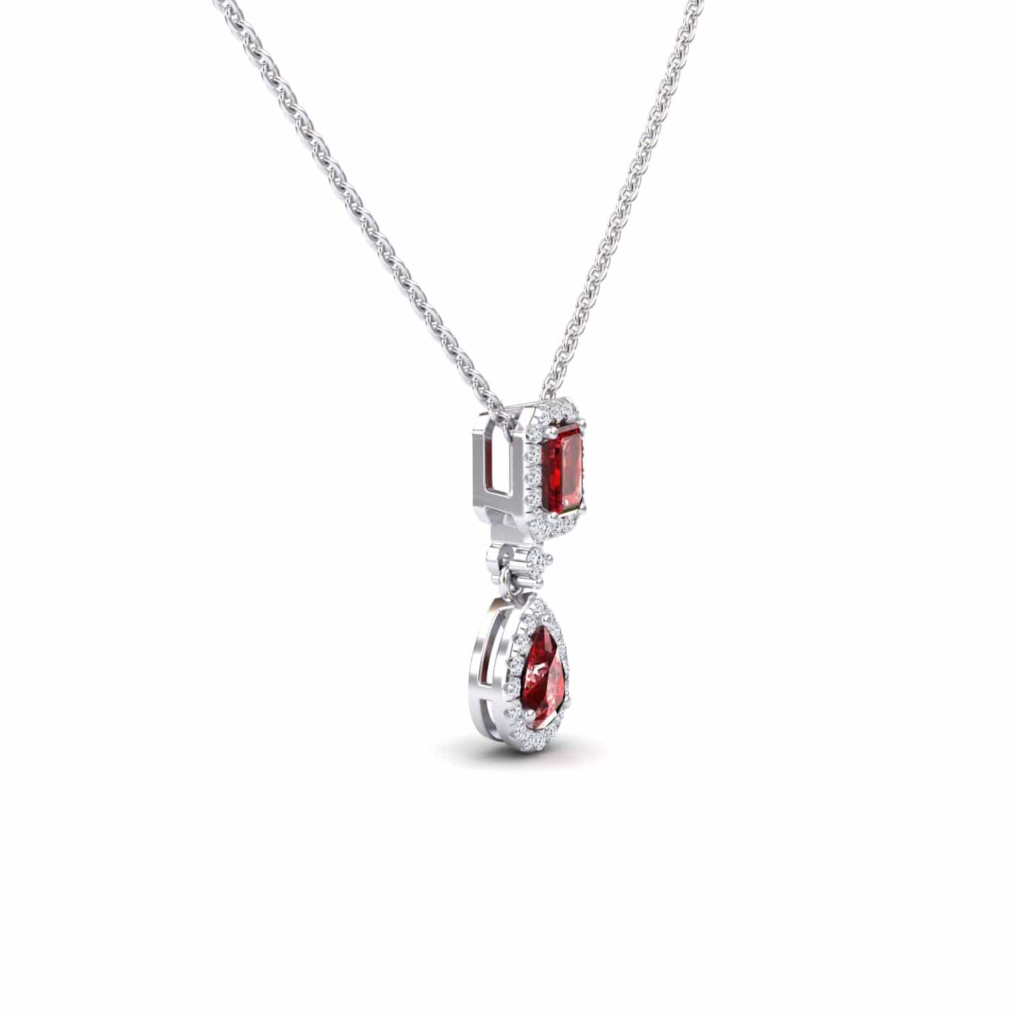 Ruby & Diamond Double Halo Drop Necklace - Sarai