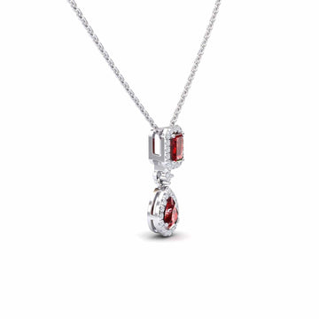 Ruby & Diamond Double Halo Drop Necklace - Sarai