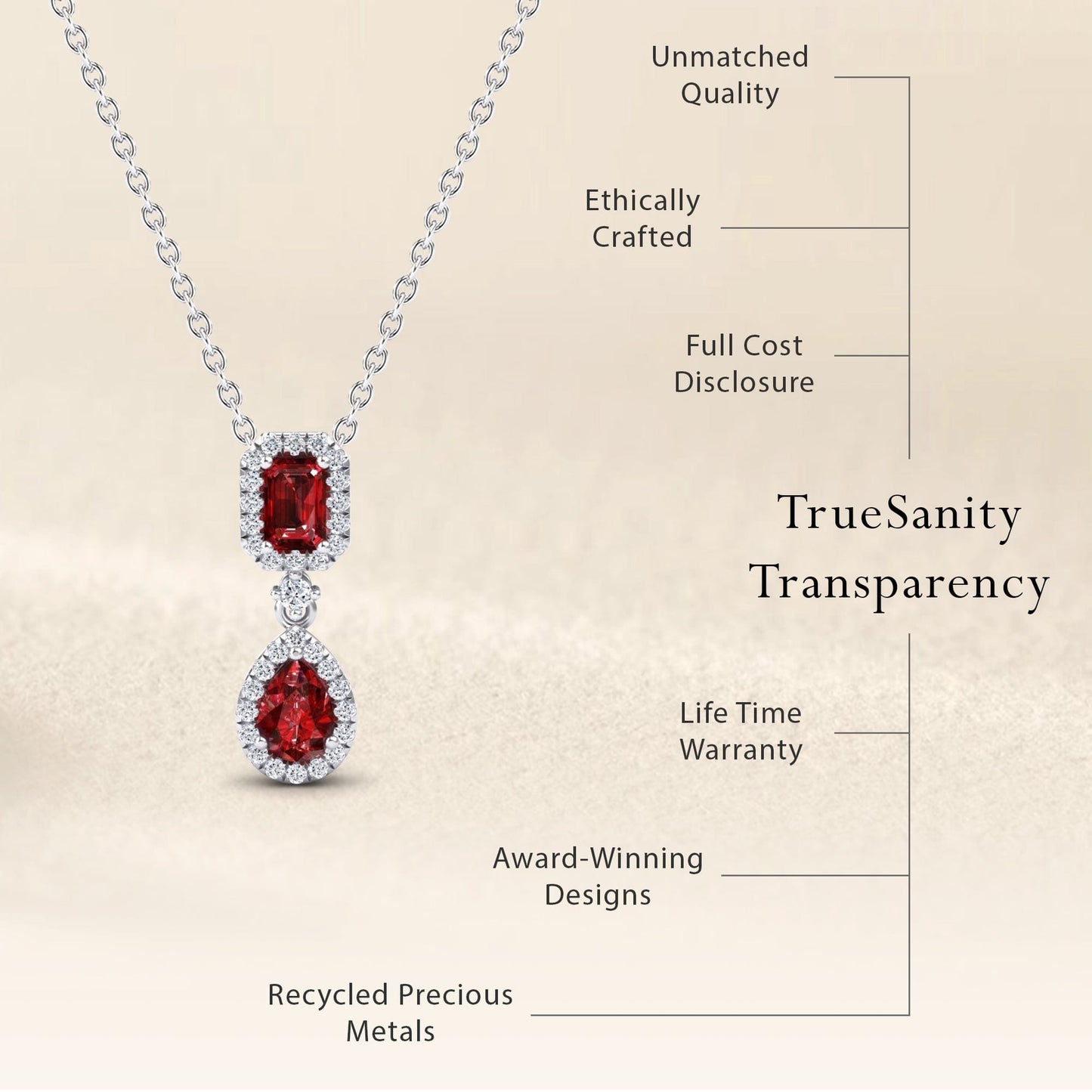 Ruby & Diamond Double Halo Drop Necklace - Sarai