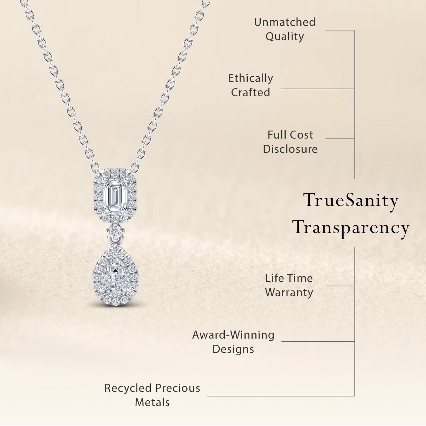 White Diamond Double Halo Drop Necklace - Sarai