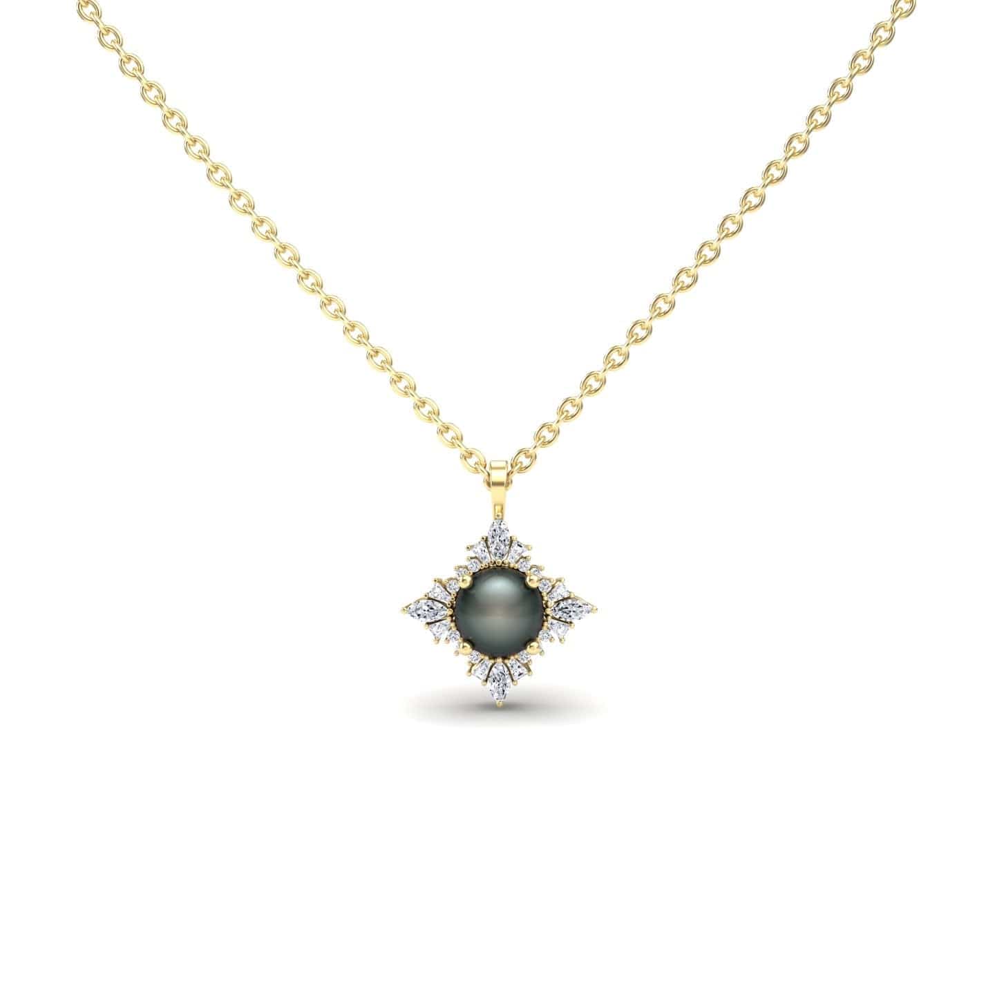 Black Akoya Pearl & Diamond Starburst Necklace - Cassandra
